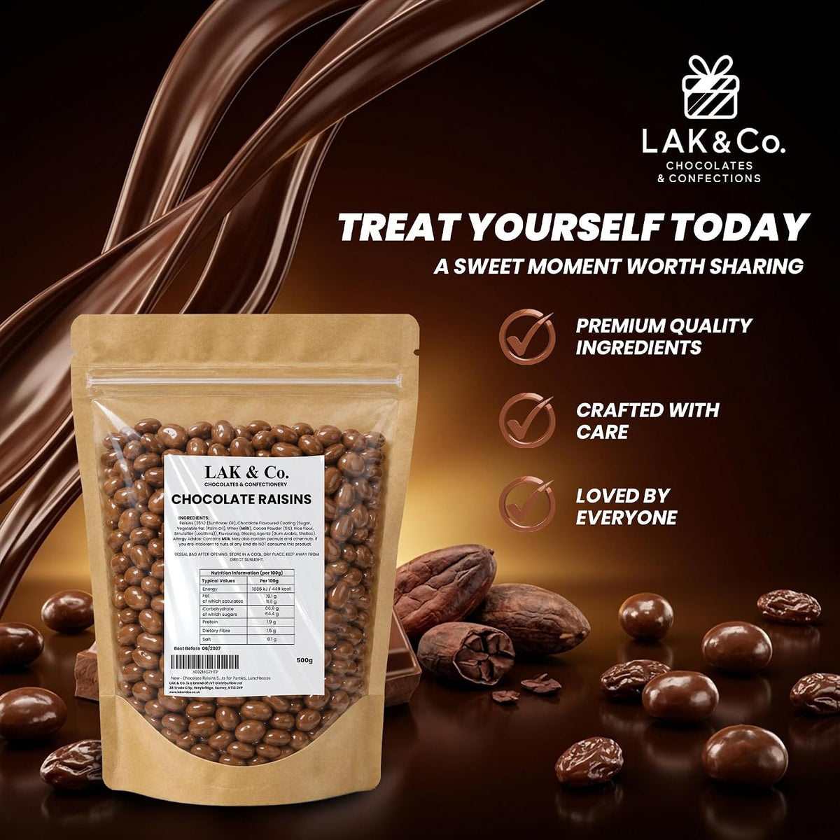 Chocolate coated raisins sweet treat
