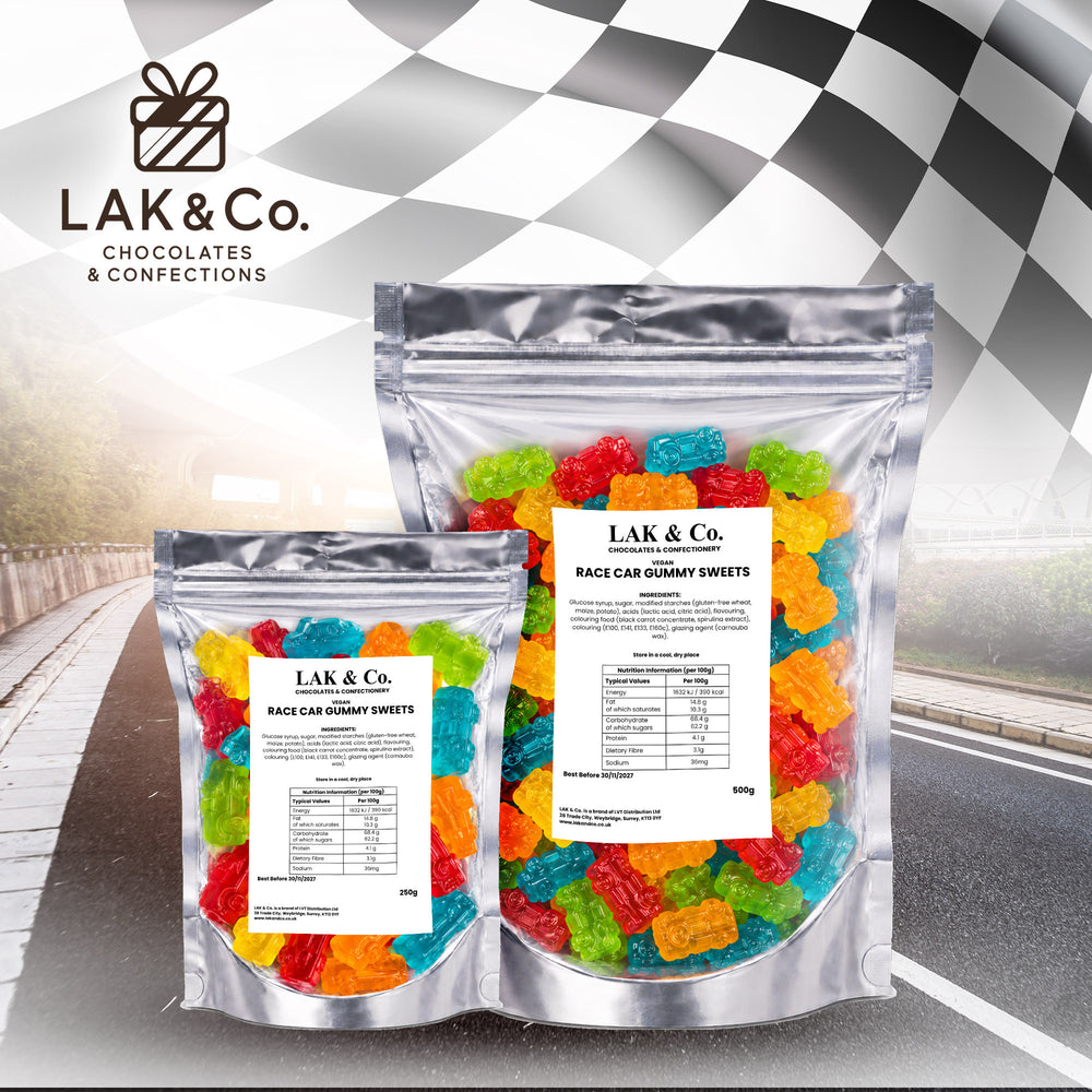Race Car Gummy Sweets & Treats - Gelatin Free Fruit Gummies, Soft Candy, Gluten Free, Plant Based, Resealable Bag