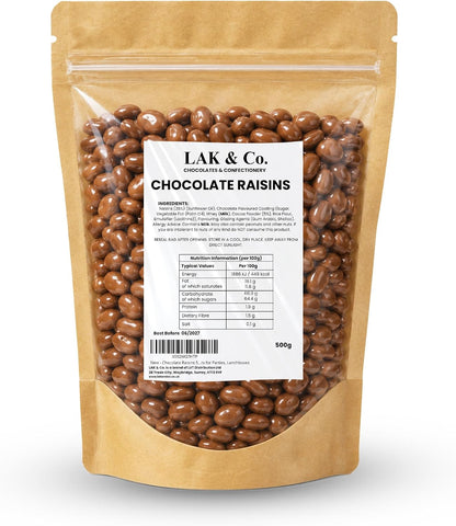 Chocolate flavoured raisins 500g resealable pouch