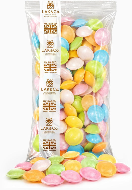 LAK & Co Flying Saucer Sweets 100g resealable pouch with retro sherbet-filled UFO sweets, ideal for party bags and gift hampers.
