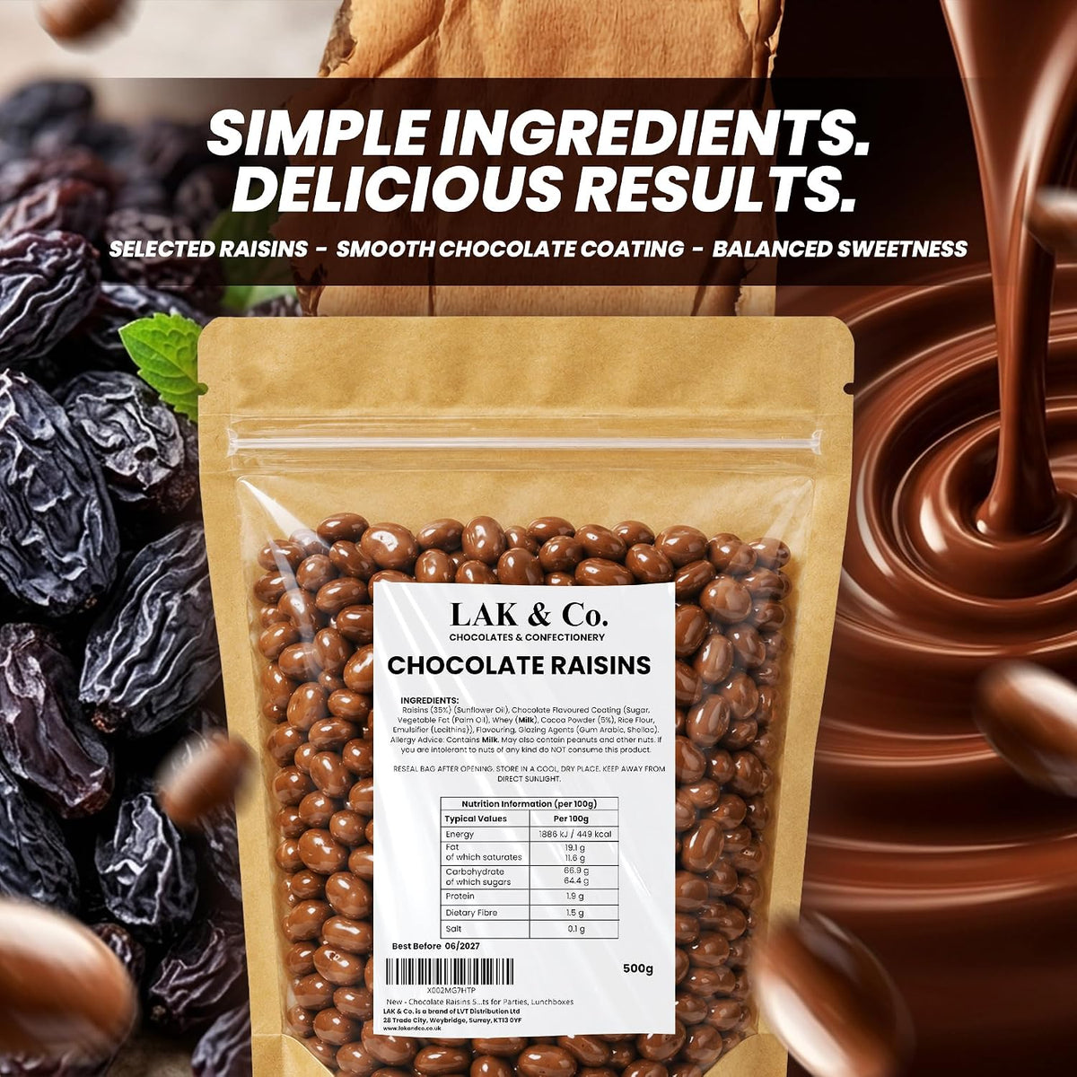 Chocolate raisins sharing pouch close up