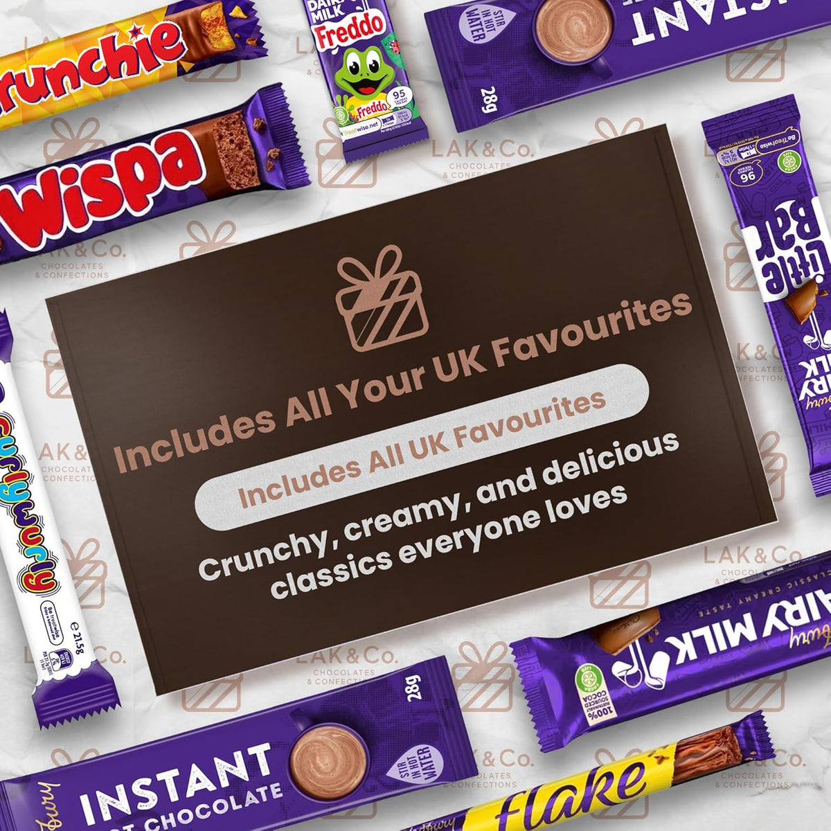 Premium Chocolate Gift Box Hamper with Hot Chocolate Sachets - A Mix of Full Size Chocolate Bar & Surprise Sweet Treats for Adults & Kids - Letterbox Friendly - LAK & Co Chocolates & Confections