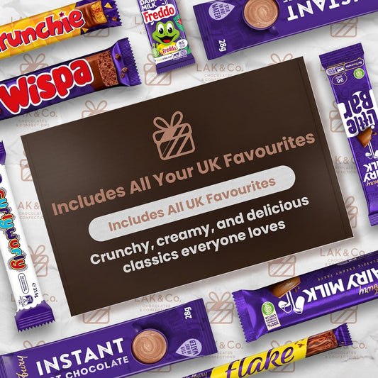 Premium Chocolate Gift Box Hamper with Hot Chocolate Sachets - A Mix of Full Size Chocolate Bar & Surprise Sweet Treats for Adults & Kids - Letterbox Friendly - LAK & Co Chocolates & Confections
