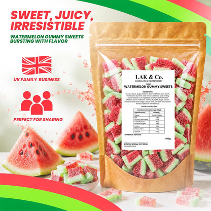 Fizzy watermelon jelly slices with tangy sugar coating
