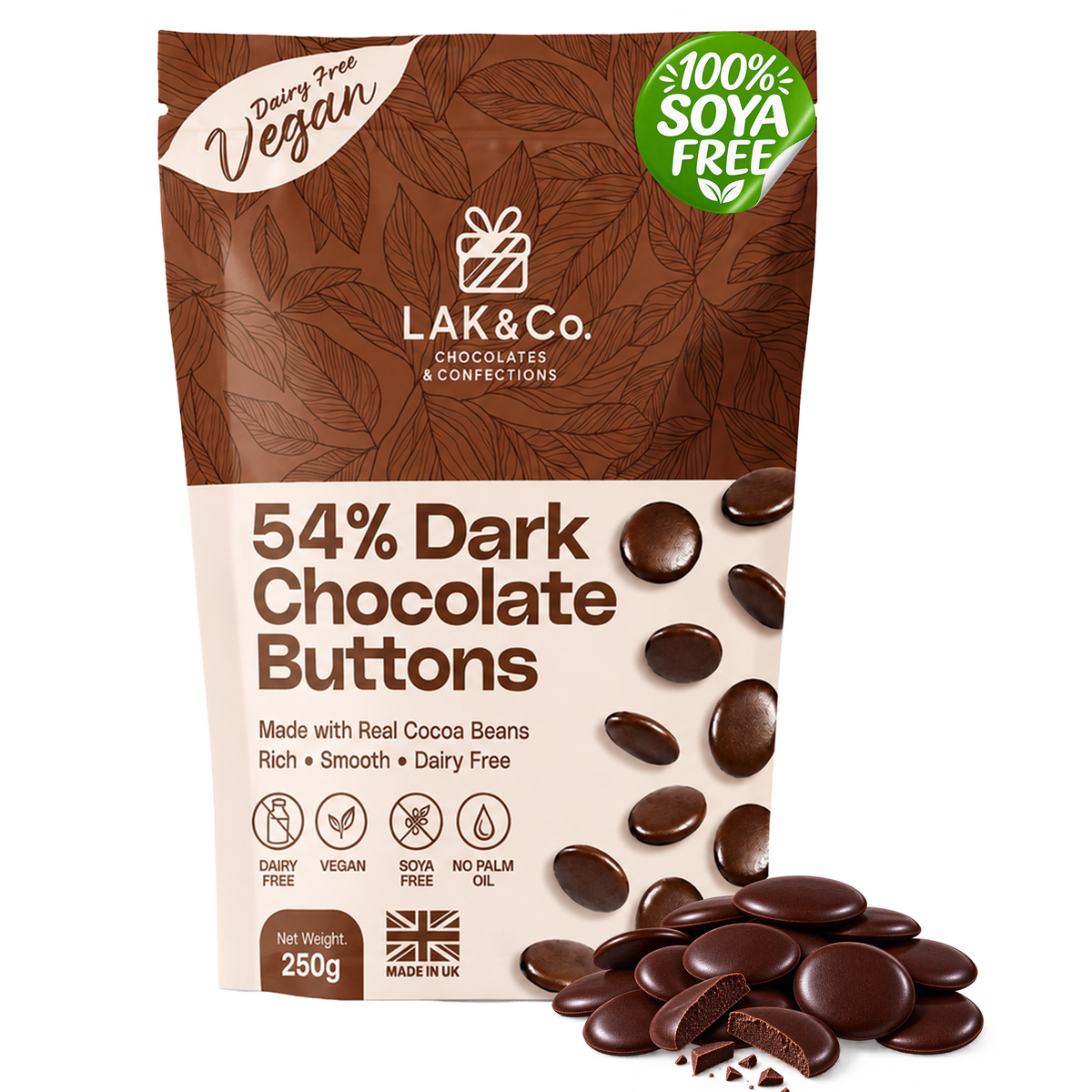 Dark Chocolate Chips Buttons Drops  | 54% Cocoa Vegan Baking Chocolate | Dairy Free, No Palm Oil, Real Cocoa Butter | Perfect Melt | Cookies, Brownies, Muffins, Pancakes, Snacking