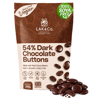 Dark Chocolate Chips Buttons Drops  | 54% Cocoa Vegan Baking Chocolate | Dairy Free, No Palm Oil, Real Cocoa Butter | Perfect Melt | Cookies, Brownies, Muffins, Pancakes, Snacking