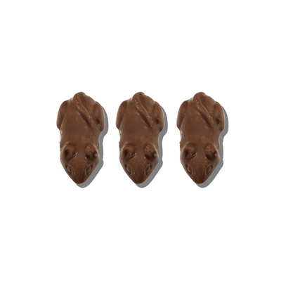 Brown mice chocolates from LAK & Co Chocolates & Confections displayed on a white background.