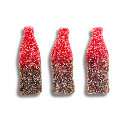 Giant fizzy cherry cola bottle made by LAK & Co Chocolates & Confections, with bright red label and realistic glass appearance.